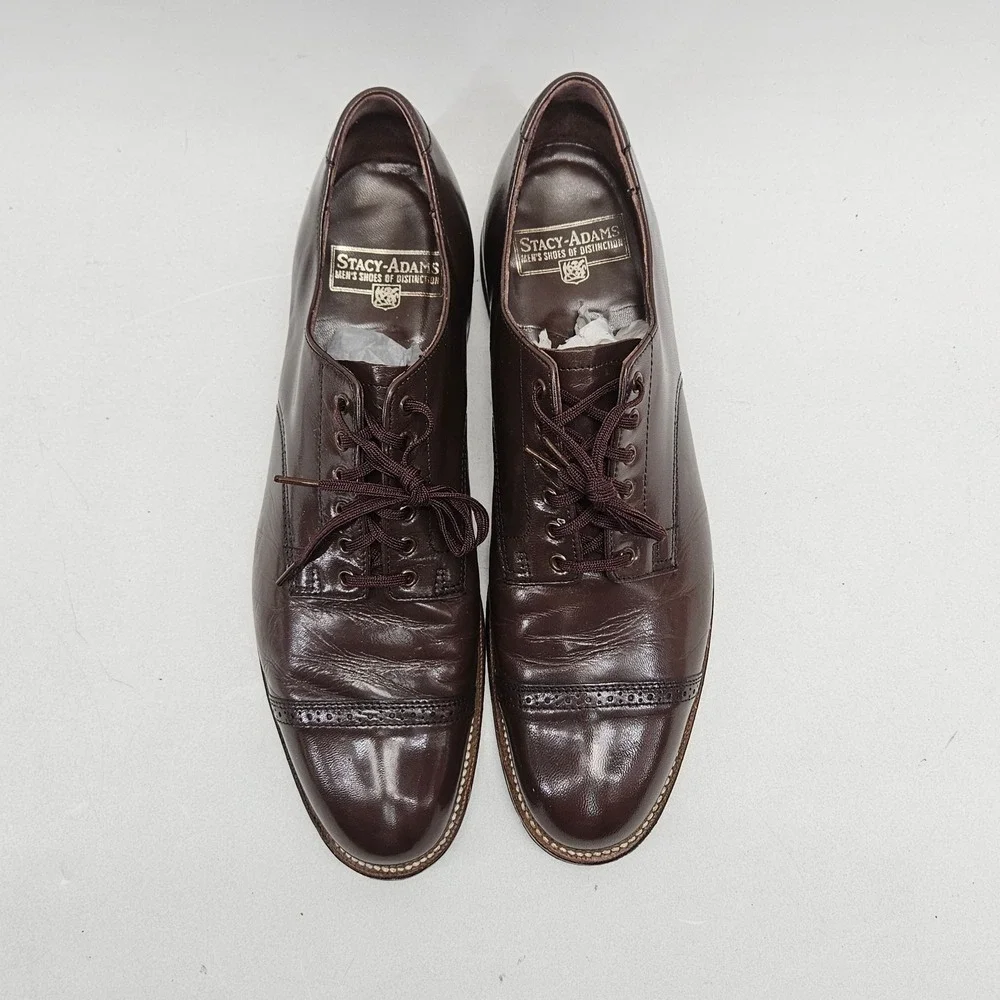 Johnston & Murphy Mens 9.5 D Brown Leather Cap Toe Oxford Dress Shoes 453305